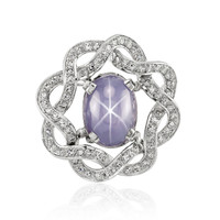 27.50 Ct. Bluish Purple Sapphire and Natural Diamond Accent Stones Brooch, 18K White Gold Video